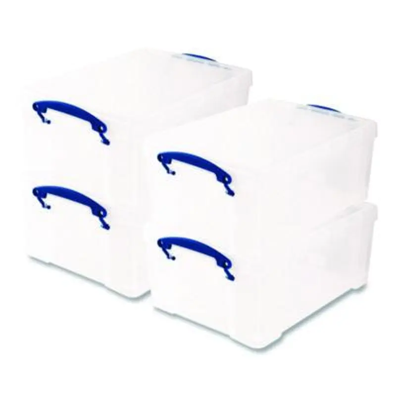 Snap-Lid Storage Bin, 2.37 gal, 10.25" x 14.5" x 6.25", Clear/Blue, 4/Pack - Boxes & Bins | Really Useful Box