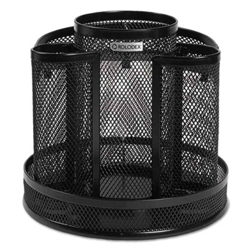 Wire Mesh Spinning Desk Sorter, 8 Compartments, Steel Mesh, 6.5" Diameter x 6.5"h, Black - Desktop Supplies Organizers | Rolodex