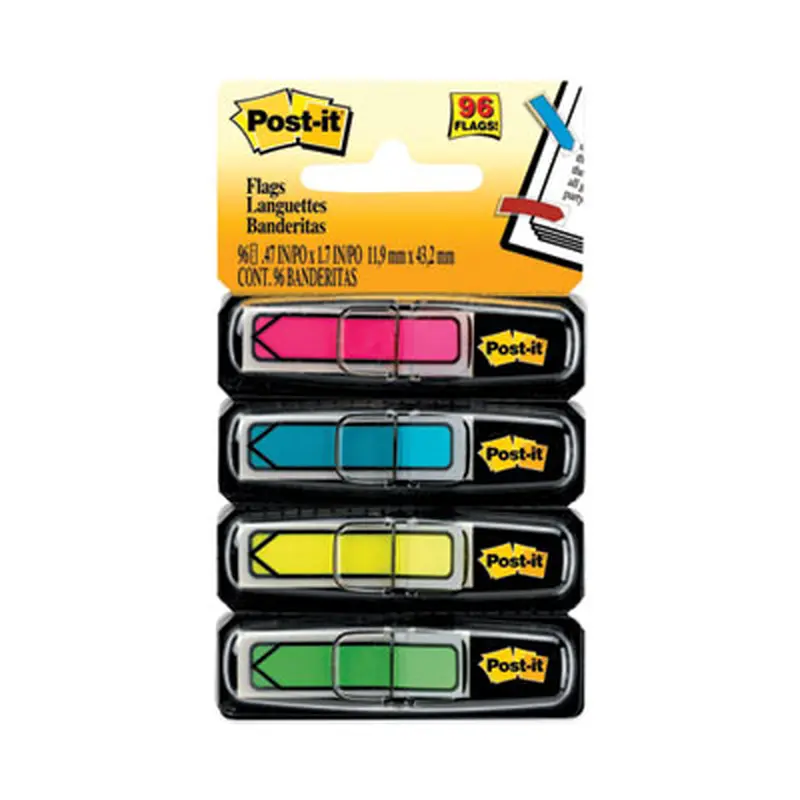 Arrow 0.5" Page Flags, Four Assorted Bright Colors, 24/Color, 96 Flags/Pack - Page Flags | Post-it Flags
