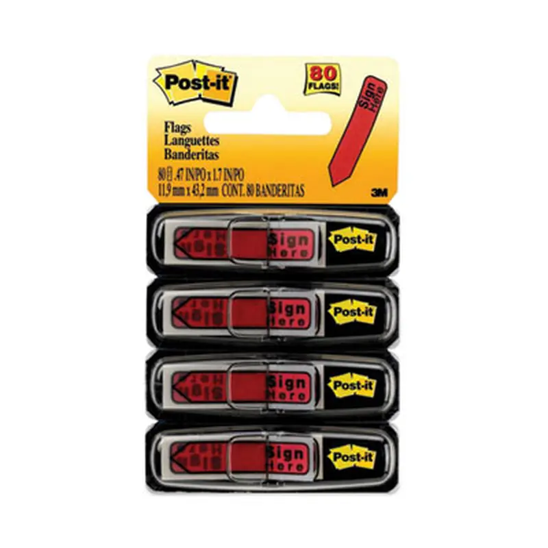 Arrow Message 0.5" Page Flags in Dispenser, "Sign Here", Red, 20 Flags Dispenser, 4 Dispensers/Pack - Page Flags | Post-it Flags