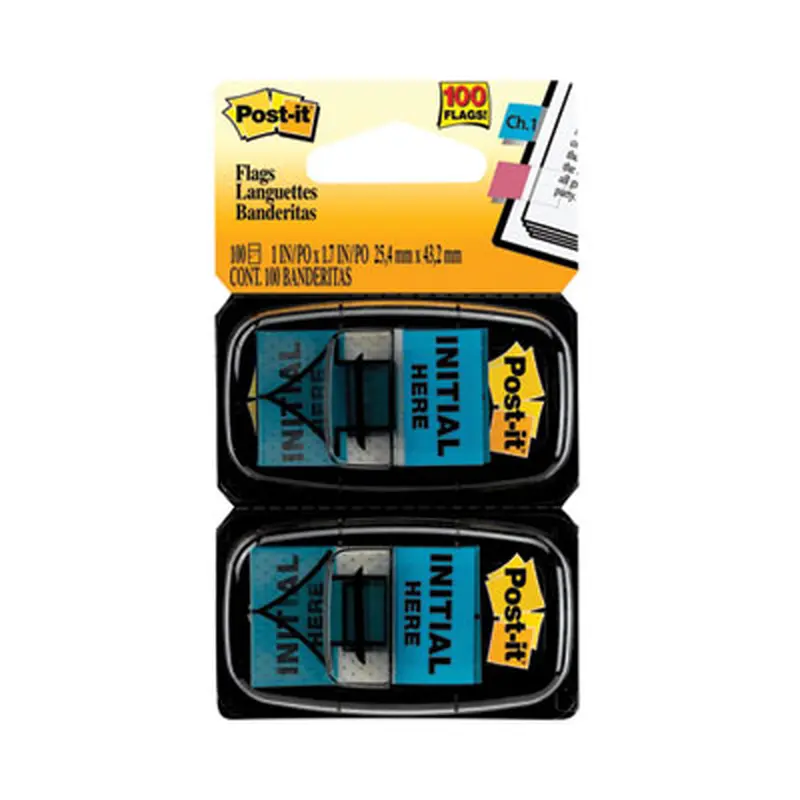 Arrow Message 1" Page Flags, "Initial Here", Blue, 50 Flags Dispensers/2 Dispensers/Pack - Page Flags | Post-it Flags