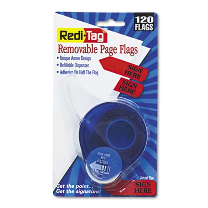 Arrow Message Page Flags in Dispenser, "Sign Here", Red, 120 Flags/Pack - Page Flags | Redi-Tag