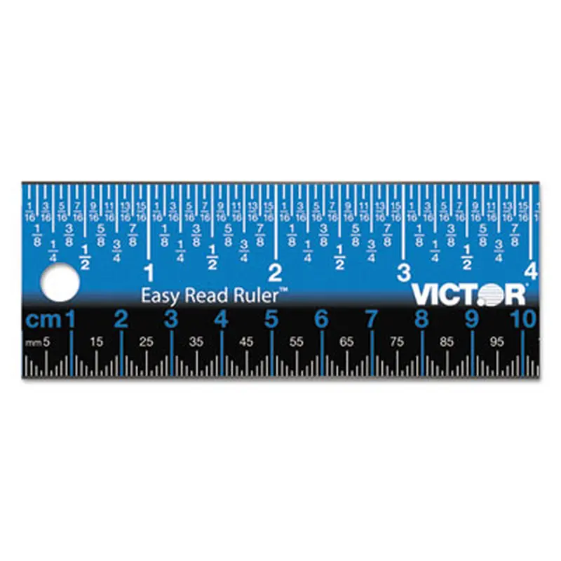 Easy Read Stainless Steel Ruler, Standard/Metric, 18".25 Long, Blue - Rulers | Victor