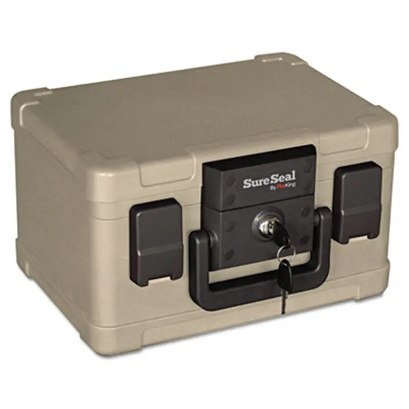 Fire and Waterproof Chest, 0.15 cu ft, 12.2w x 9.8d x 7.3h, Taupe - Safes | SureSeal By FireKing