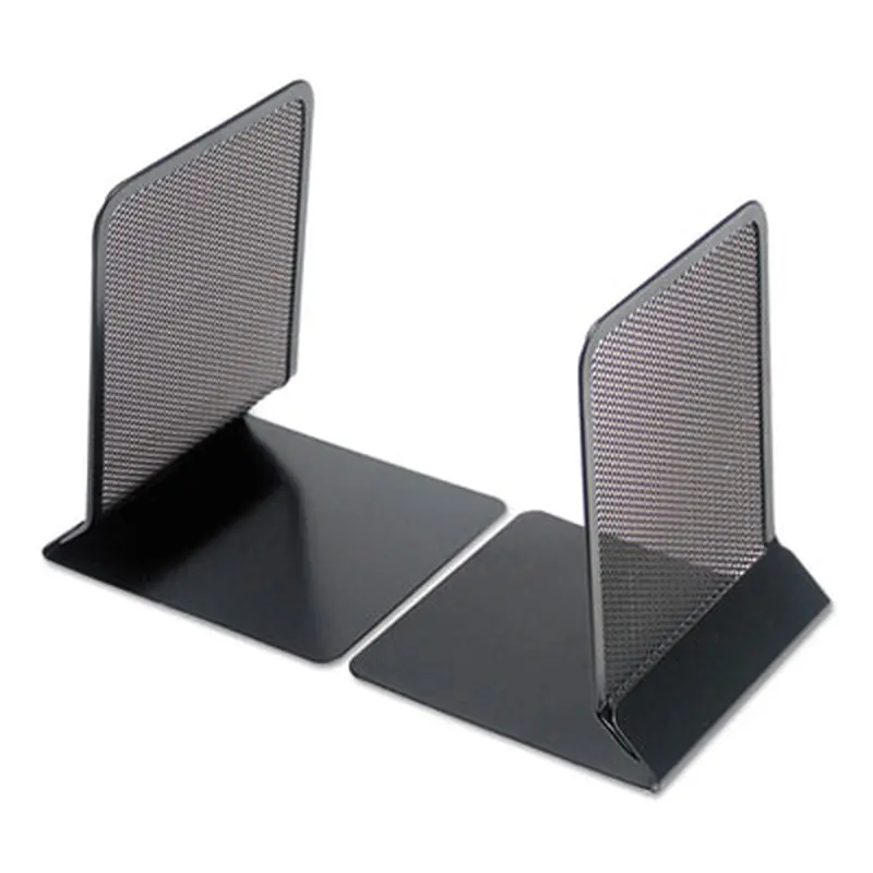 Metal Mesh Bookends, Nonskid Base, 5.38 x 5.38 x 6.75, Black, Pair - Book Ends | Universal