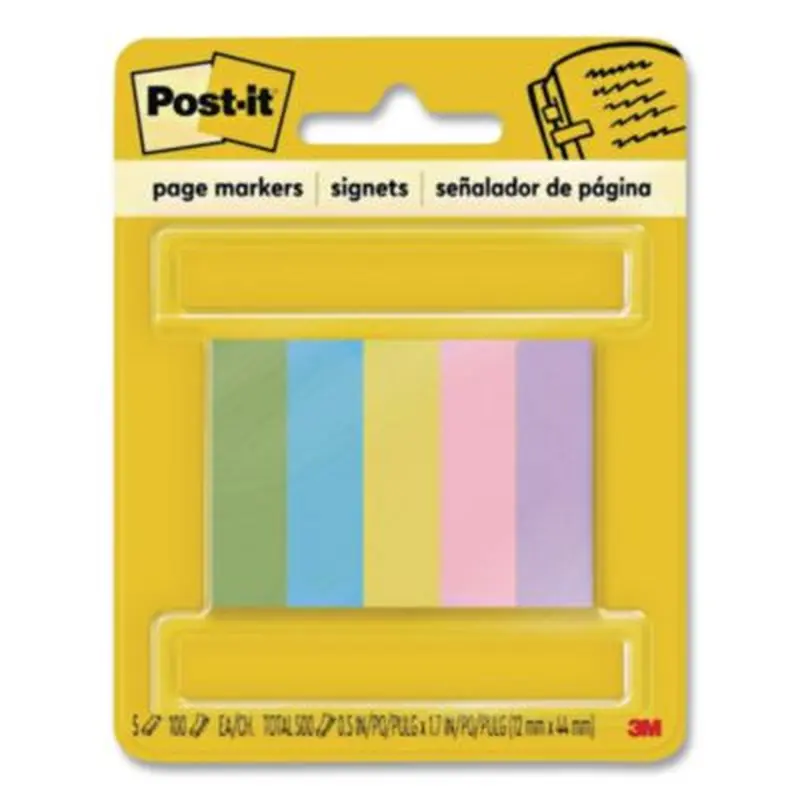 Page Flag Markers, Assorted Colors,100 Flags/Pad, 5 Pads/Pack - Page Flags | Post-it