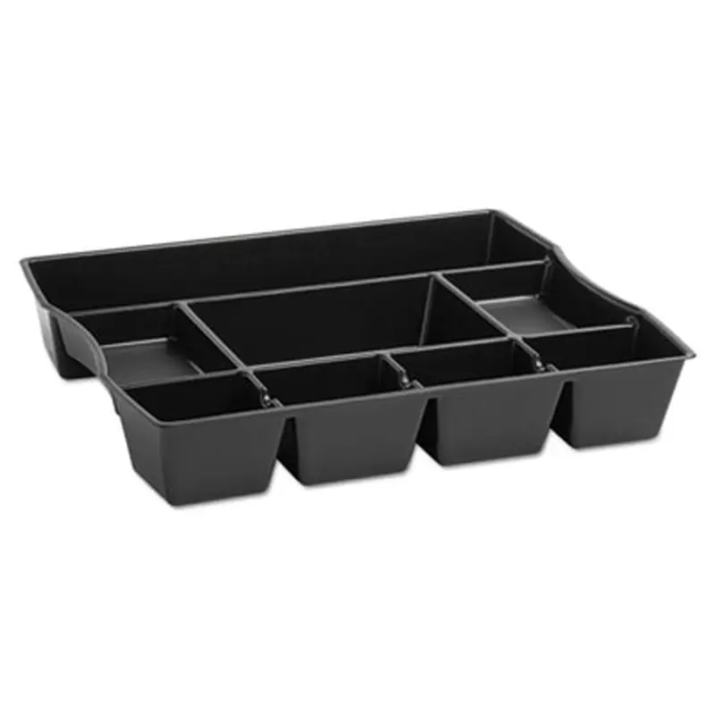 Regeneration Deep Drawer Organizer, Eight Compartments, 14.88 x 11.88 x 2.5, Plastic, Black - Drawer Organizers | Rubbermaid