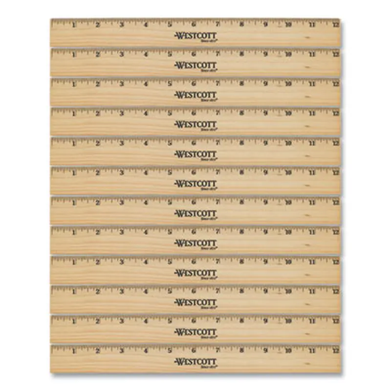 Beveled Wood Ruler, Standard, 12" Long, Natural Hardwood, 12/Pack - Rulers | Westcott