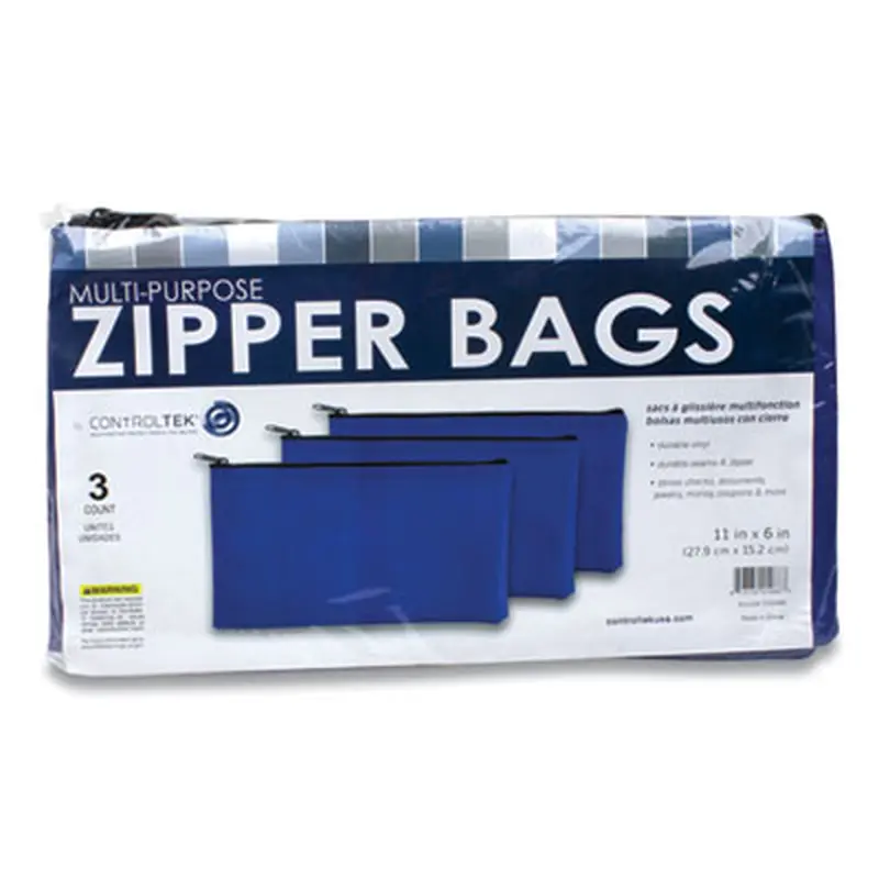 Fabric Deposit Bag, Vinyl, 5.5 x 11, Blue, 3/Pack - Cash Bags | CONTROLTEK
