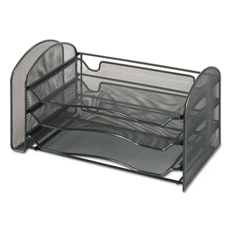 Mesh Desk Organizer, 1 Vertical/3 Horizontal Sections, Steel Mesh, 16.25 x 9 x 8, Black - Desktop Supplies Organizers | Safco