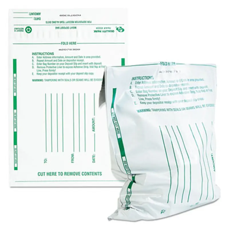 Poly Night Deposit Bags with Tear-Off Receipt, 10 x 13, White, 100/Pack - Cash Bags | Quality Park