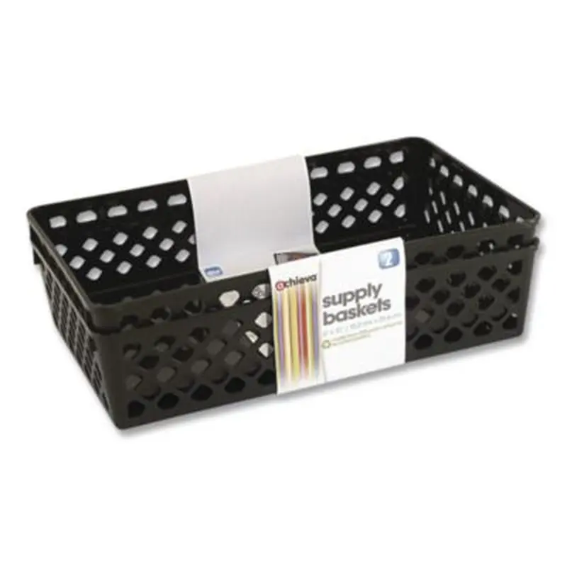 Recycled Supply Basket, Plastic, 10.06 x 6.13 x 2.38, Black, 2/Pack - Desktop Supplies Organizers | Officemate