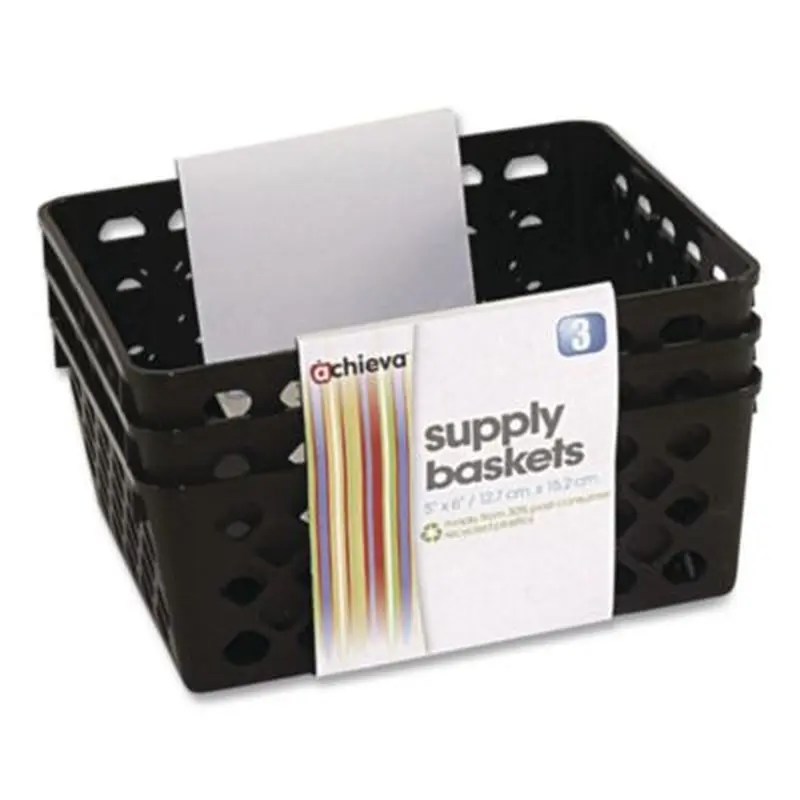 Recycled Supply Basket, Plastic, 6.13 x 5 x 2.38, Black, 3/Pack - Desktop Supplies Organizers | Officemate