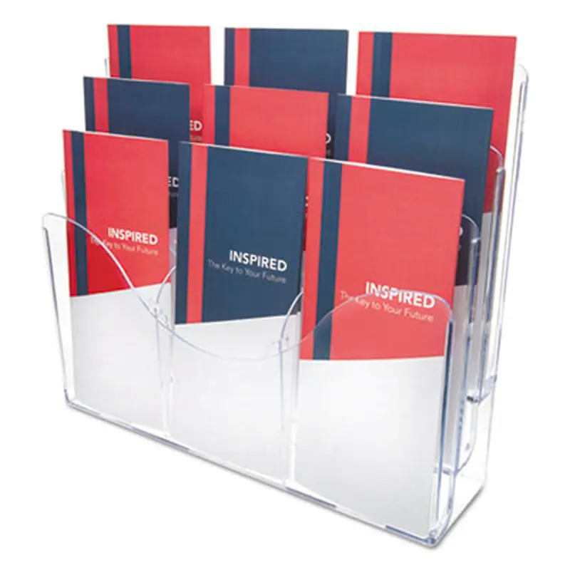 3-Tier Document Organizer w/6 Removable Dividers, 14w x 3.5d x 11.5h, Clear - Literature Racks & Displays | deflecto