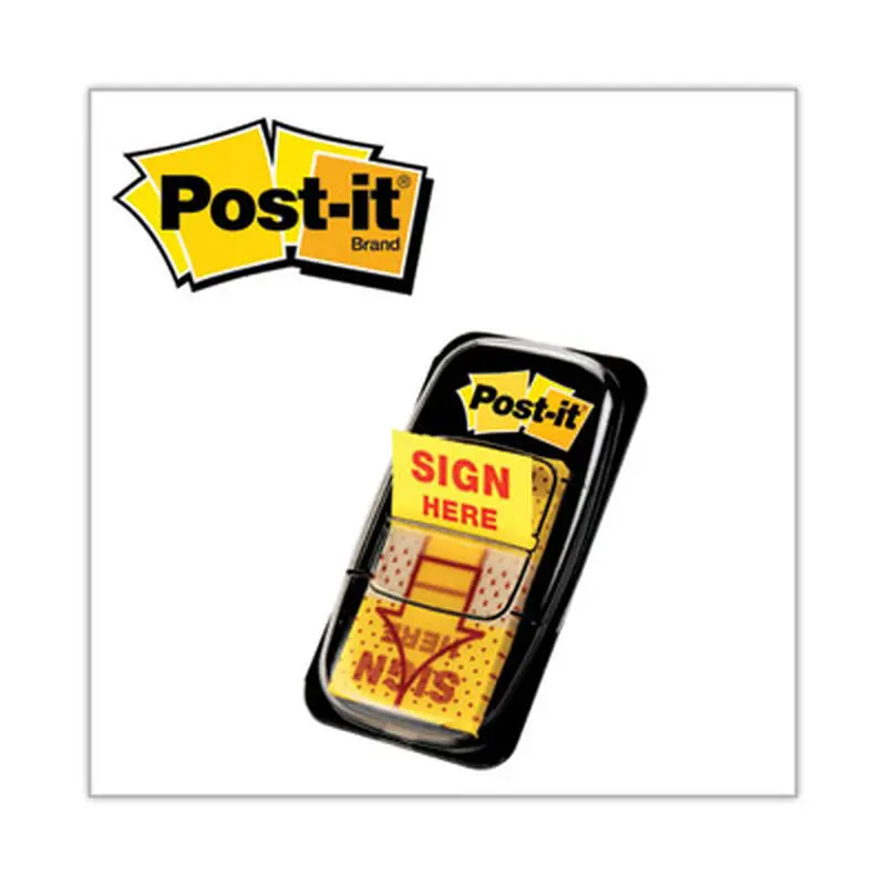 Arrow Message 1" Page Flags, Sign Here, Yellow, 50 Flags/Dispenser, 12 Dispensers/Pack - Page Flags | Post-it Flags