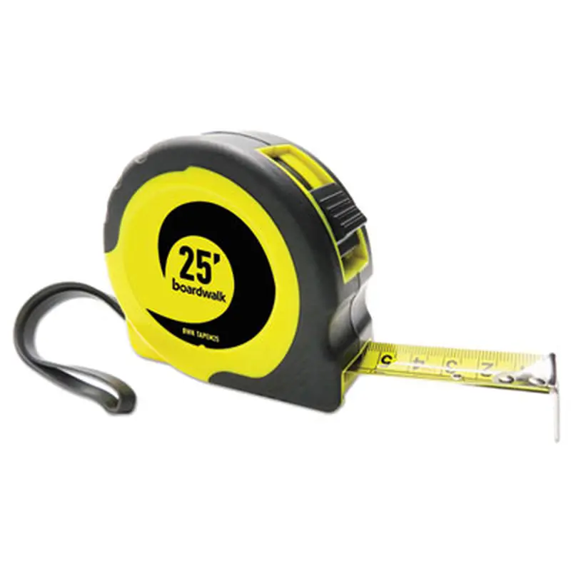 Easy Grip Tape Measure, 25 ft, Plastic Case, Black and Yellow, 1/16" Graduations - Tape Measures | Boardwalk