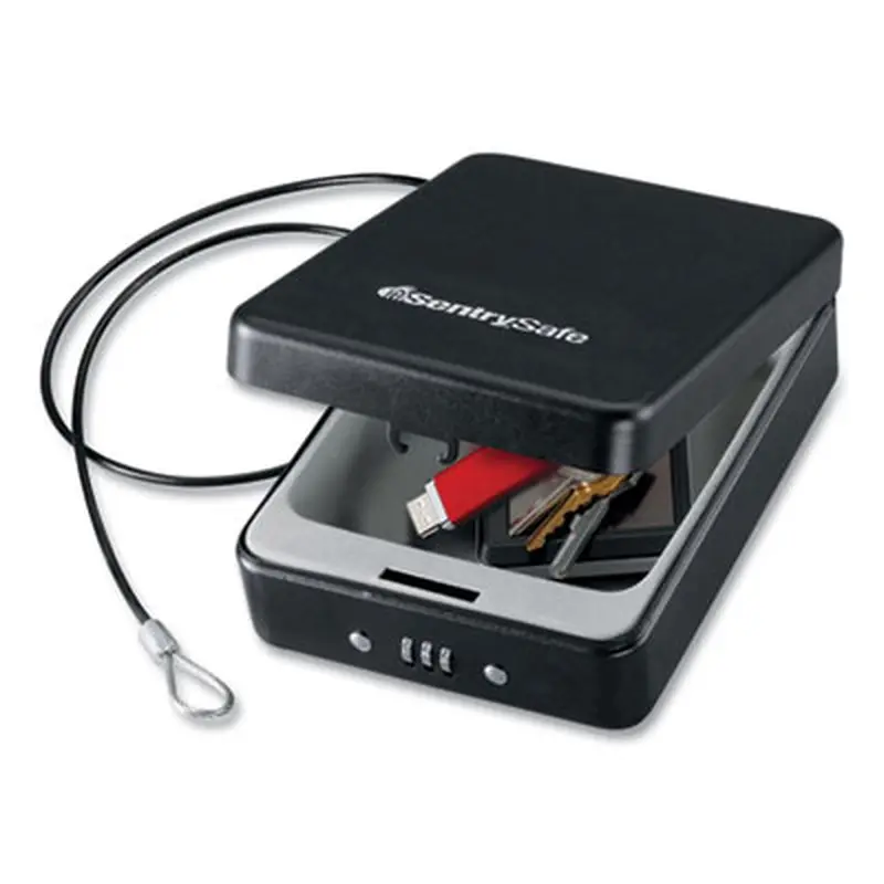 P005C Portable Combination-Lock Security Safe, 0.05 cu ft, 5.9 x 8 x 2.6,  Black - Safes | Sentry Safe