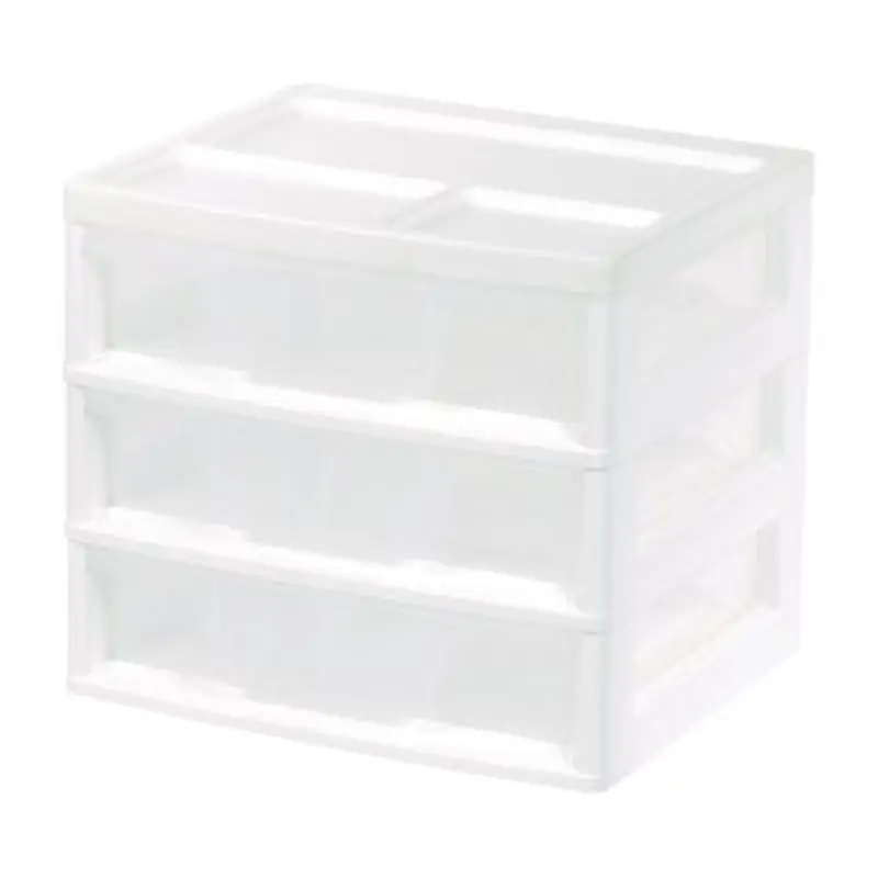 3-Drawer Desktop Storage, Plastic, 14.6 x 12.31 x 12.75, White/Clear - Desktop Supplies Organizers | IRIS