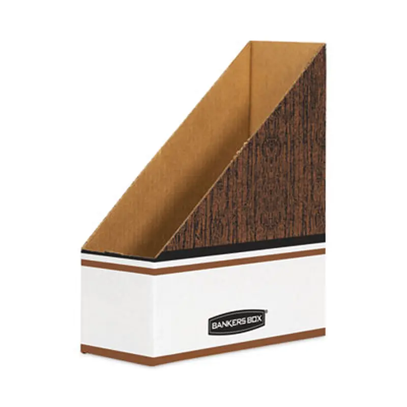 Corrugated Cardboard Magazine File, 4 x 11 x 12.25, Wood Grain, 12/Carton - Book & Magazine Files | Bankers Box