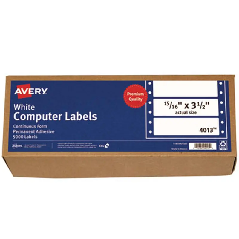 Dot Matrix Printer Mailing Labels, Pin-Fed Printers, 0.94 x 3.5, White, 5,000/Box - Shipping & Mailing Labels | Avery