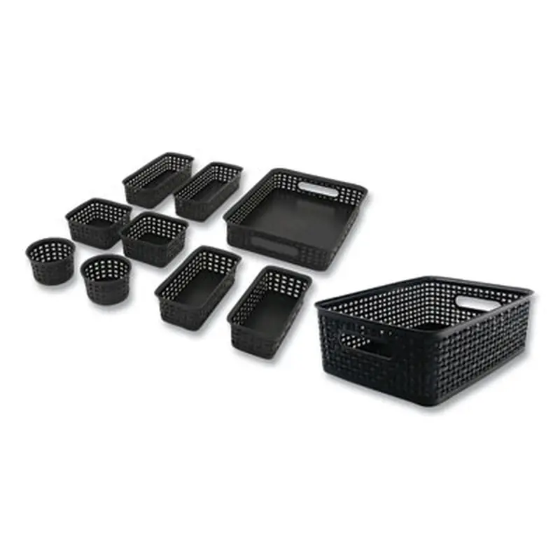 Plastic Weave Basket Bins, Assorted Sizes, Black, 10/Pack - General Purpose Storage Bins | Advantus