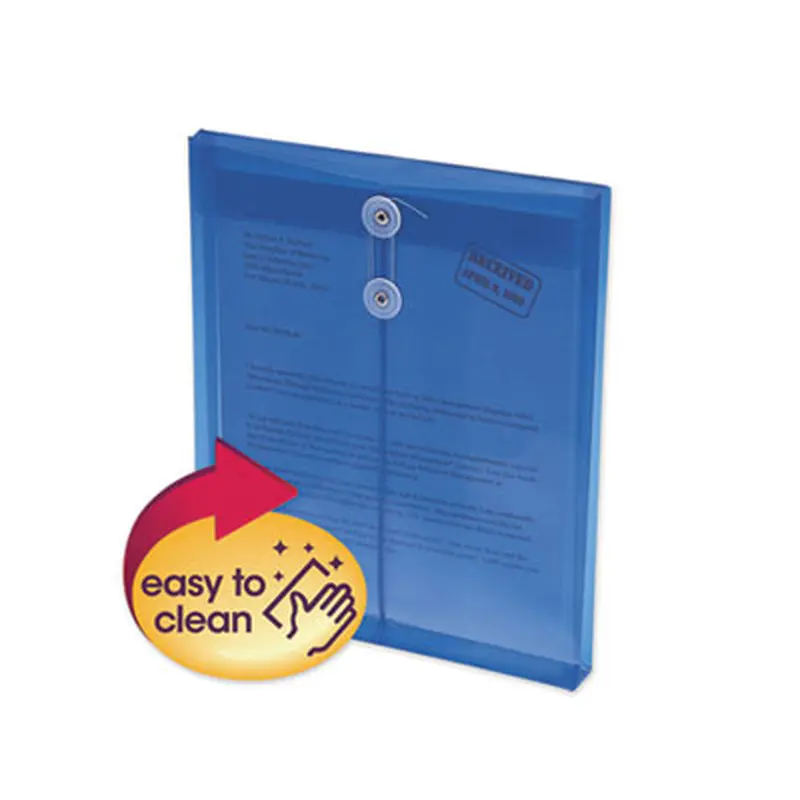Poly String and Button Interoffice Envelopes, Open-End (Vertical), 9.75 x 11.63, Transparent Blue, 5/Pack - Interoffice Envelopes | Smead