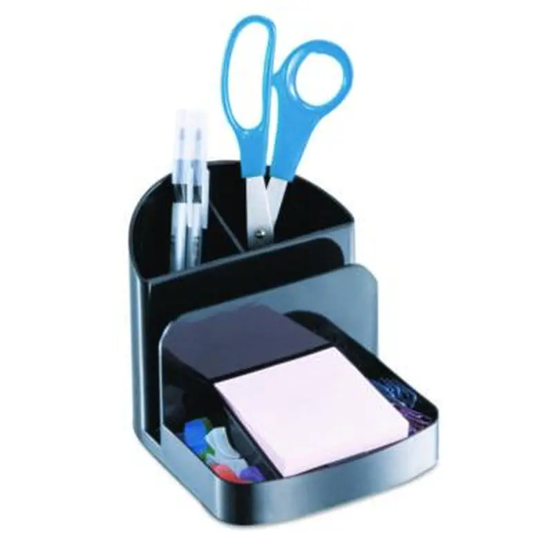 Recycled Desktop Supplies Organizer, 5 Compartments, Plastic, 5.38 x 6.75 x 5, Black - Desktop Supplies Organizers | Officemate