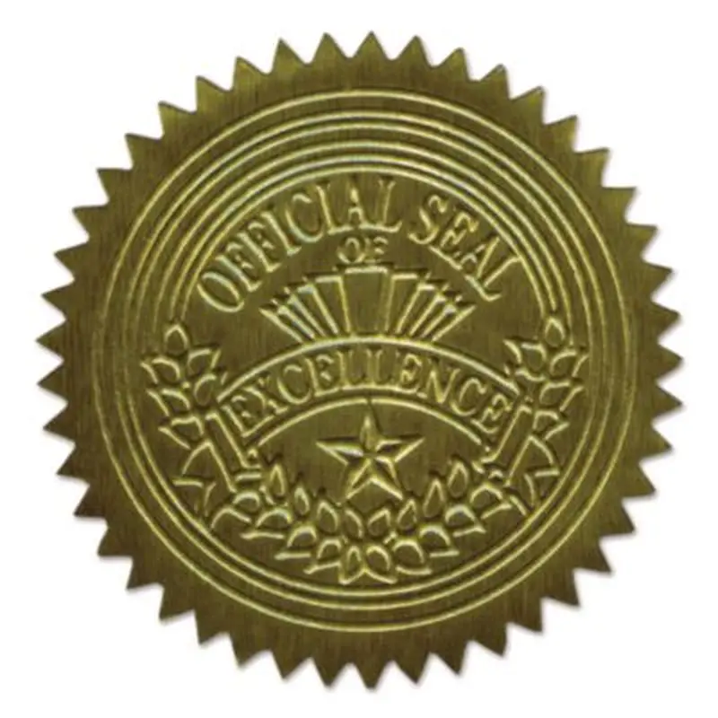 Self-Adhesive Embossed Seals, 2" dia, Gold, 20/Sheet, 5 Sheets/Pack - Labels | Geographics