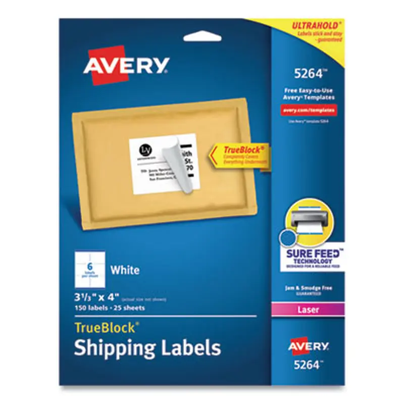 Shipping Labels w/ TrueBlock Technology, Laser Printers, 3.33 x 4, White, 6/Sheet, 25 Sheets/Pack - Shipping & Mailing Labels | Avery