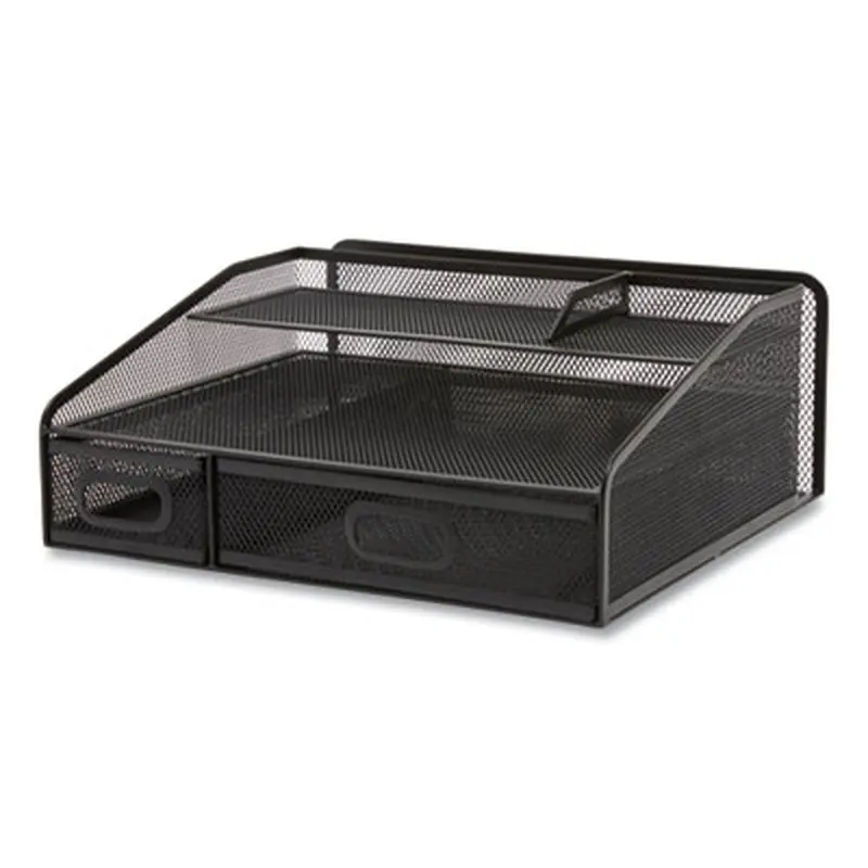 Six Compartment Wire Mesh Accessory Holder, 2 Drawers, 12.91 x 12.01 x 5.43, Black - Desktop Supplies Organizers | TRU RED