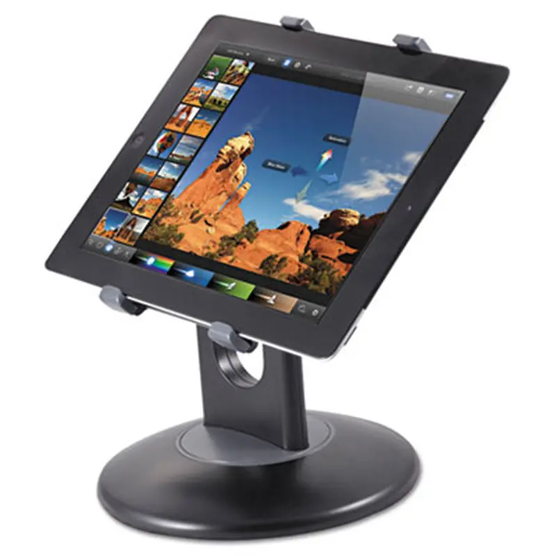 Stand for 7" to 10" Tablets, Swivel Base, Plastic, Black - Mobile Device & Laptop Stands | Kantek