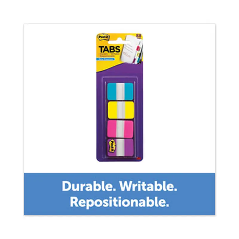 1" Wide Tabs with Dispenser, Aqua, Pink, Violet, Yellow, 88/Pack - Page Flags | Post-it