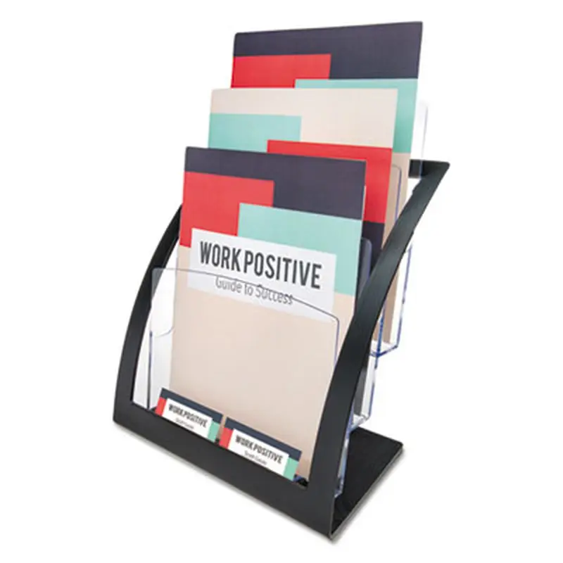 3-Tier Literature Holder, Leaflet Size, 11.25w x 6.94d x 13.31h, Black - Literature Racks & Displays | deflecto