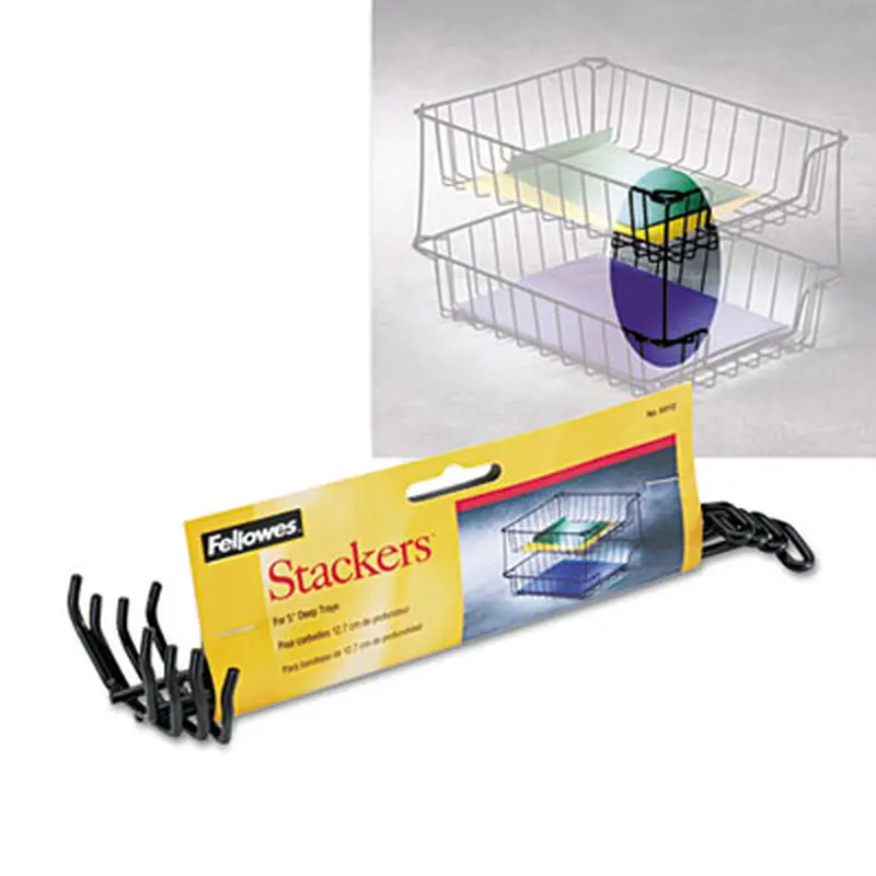 Desk Tray Stacking Posts for 5" Capacity Trays, Wire, Black, 4 Posts/Set - Desk Tray Accessories | Fellowes