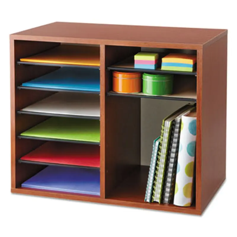 Fiberboard Literature Sorter, 12 Compartments, 19.63 x 11.88 x 16.13, Cherry - Literature Sorters | Safco