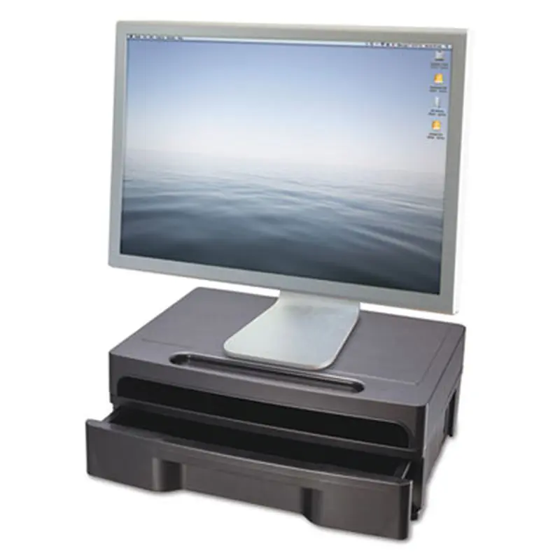 Monitor Stand with Drawer, 13.13" x 9.88" x 5", Black, Supports 40 lbs - Monitor Stands | Officemate
