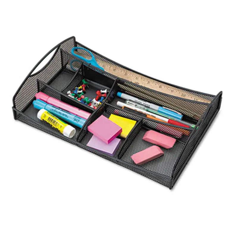 Onyx Mesh Drawer Organizer, Seven Compartments, 13 x 8.75 x 2.75, Steel, Black - Drawer Organizers | Safco