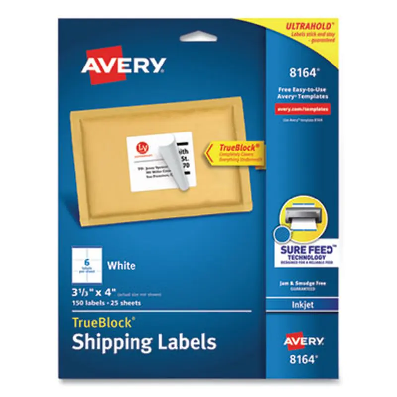 Shipping Labels w/ TrueBlock Technology, Inkjet Printers, 3.33 x 4, White, 6/Sheet, 25 Sheets/Pack - Shipping & Mailing Labels | Avery