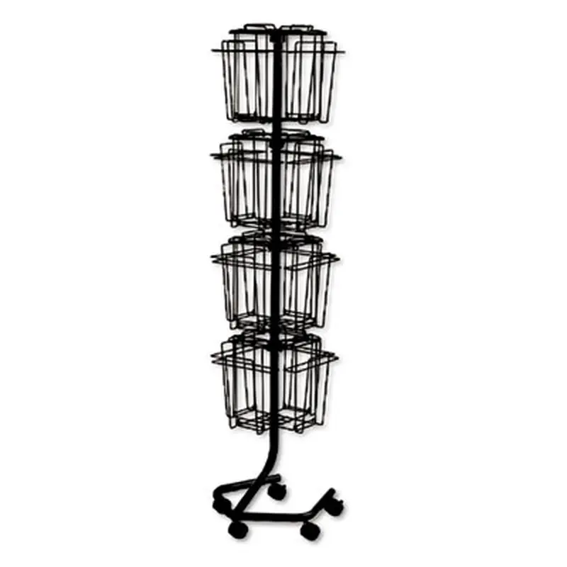Wire Rotary Display Racks, 16 Compartments, 15w x 15d x 60h, Charcoal - Literature Racks & Displays | Safco