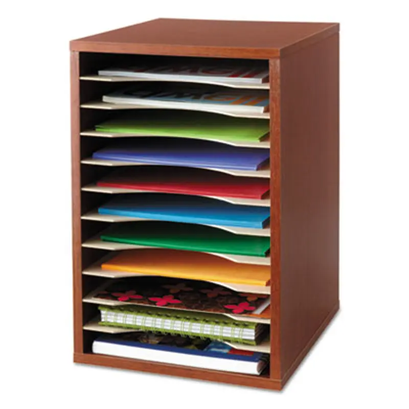 Wood Desktop Literature Sorter, 11 Compartments, 10.63 x 11.88 x 16, Cherry - Literature Sorters | Safco