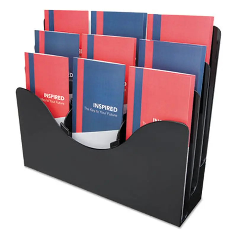3-Tier Document Organizer w/6 Removable Dividers, 13.38w x 3.5d x 11.5h, Black - Literature Racks & Displays | deflecto