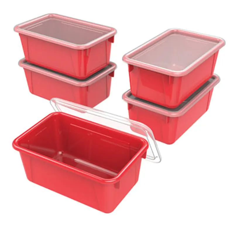 Cubby Bin with Lid, 12.28 x 7.95 x 5.23, Red, 5/Pack - General Purpose Storage Bins | Storex