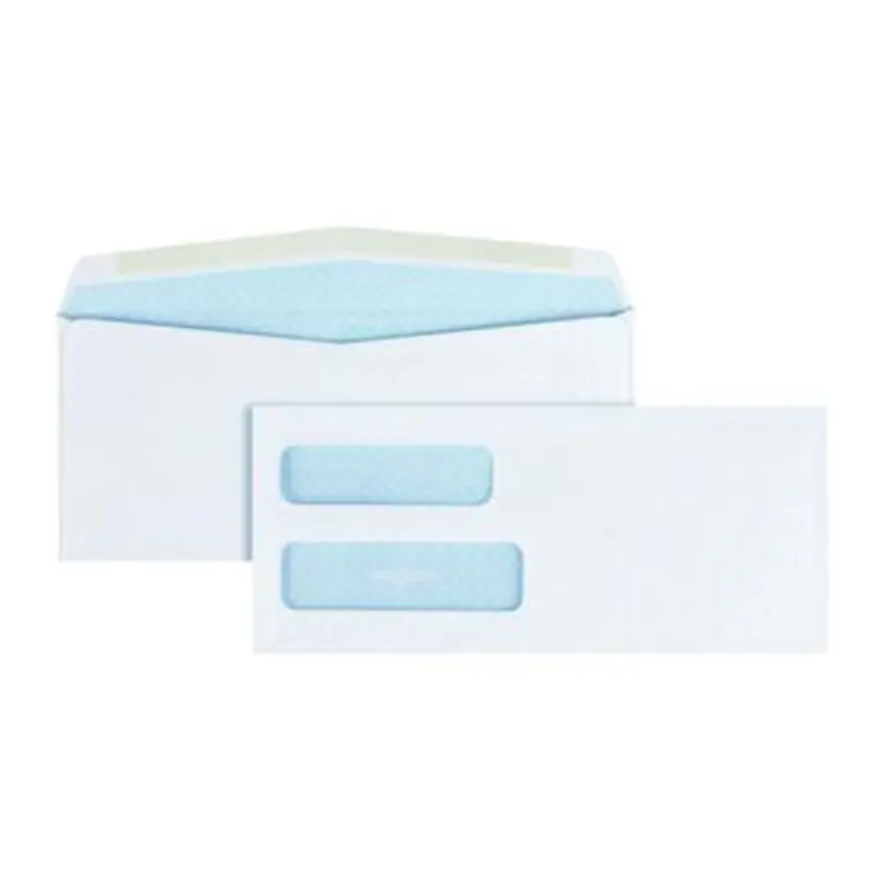 Double Window Security-Tinted Check Envelope, #10, Commercial Flap, Gummed Closure, 4.13 x 9.5, White, 500/Box - Business Envelopes | Quality Park