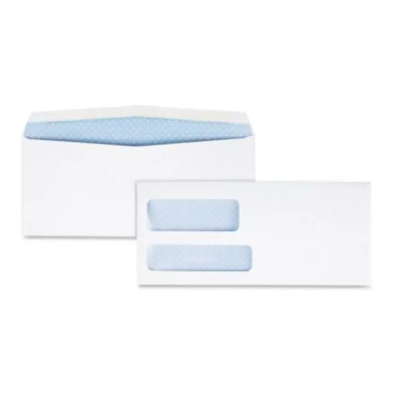 Double Window Security-Tinted Check Envelope, #9, Commercial Flap, Gummed Closure, 3.88 x 8.88, White, 500/Box - Business Envelopes | Quality Park
