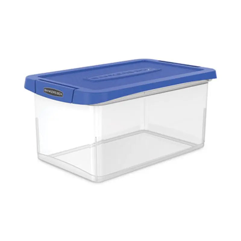 Latch Lid Storage Bin, 22.38" x 14.19" x 10.63", Clear/Blue - General Purpose Storage Bins | Bankers Box