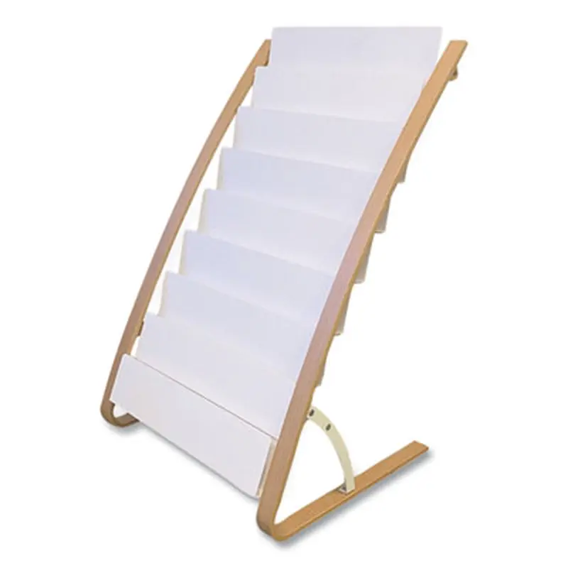 Literature Floor Display Rack, 22.8 x 19.69 x 36.61, White/Woodgrain - Literature Racks & Displays | Alba