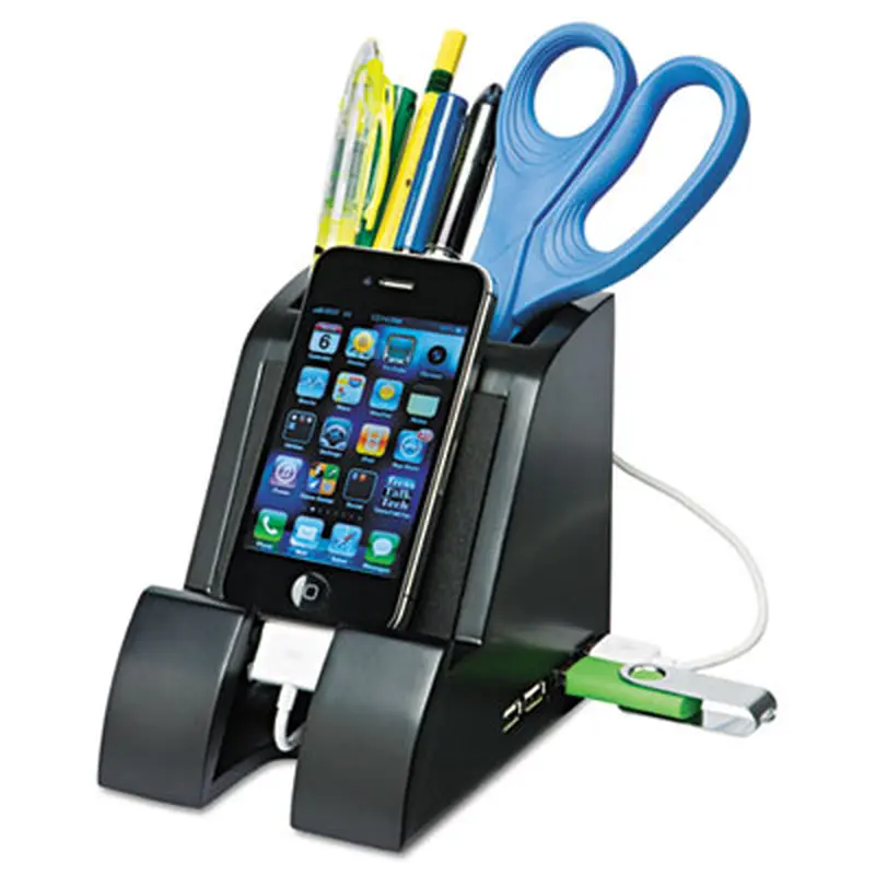 Smart Charge Pencil Cup with USB Charging Hub, Black - Mobile Device & Laptop Stands | Victor
