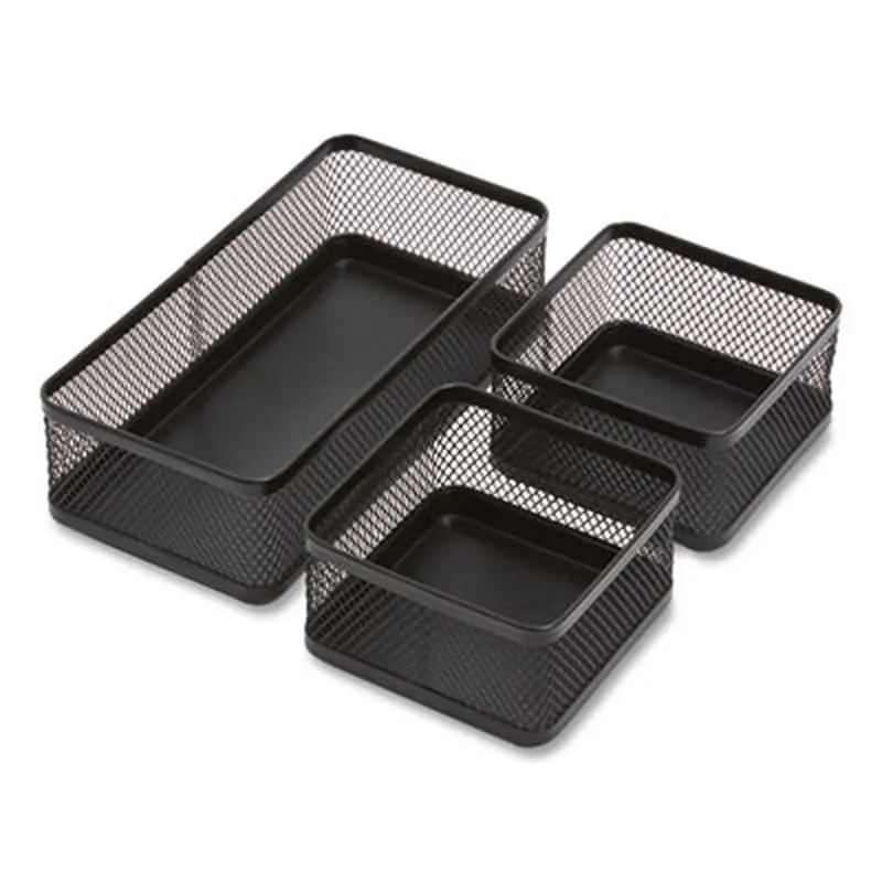 Three Compartment Stackable Wire Mesh Desk Organizer, 8.46 x 4.92 x 4.33, Black - Desktop Supplies Organizers | TRU RED