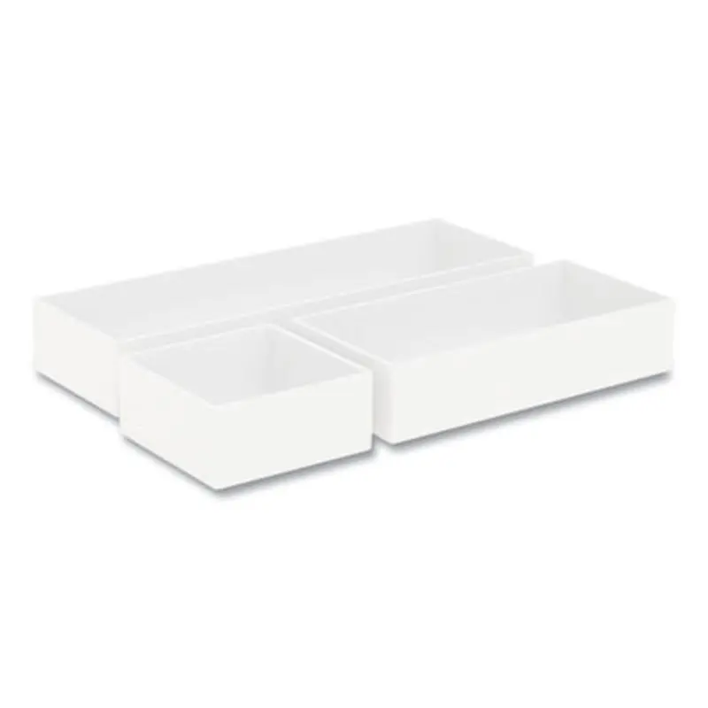 Three-Piece Plastic Drawer Organizer, 3.23 x 3.23 x 1.47, 6.26 x 3.23 x 1.47, 9.5 x 3.23 x 1.47, White, 3/Set - Drawer Organizers | TRU RED