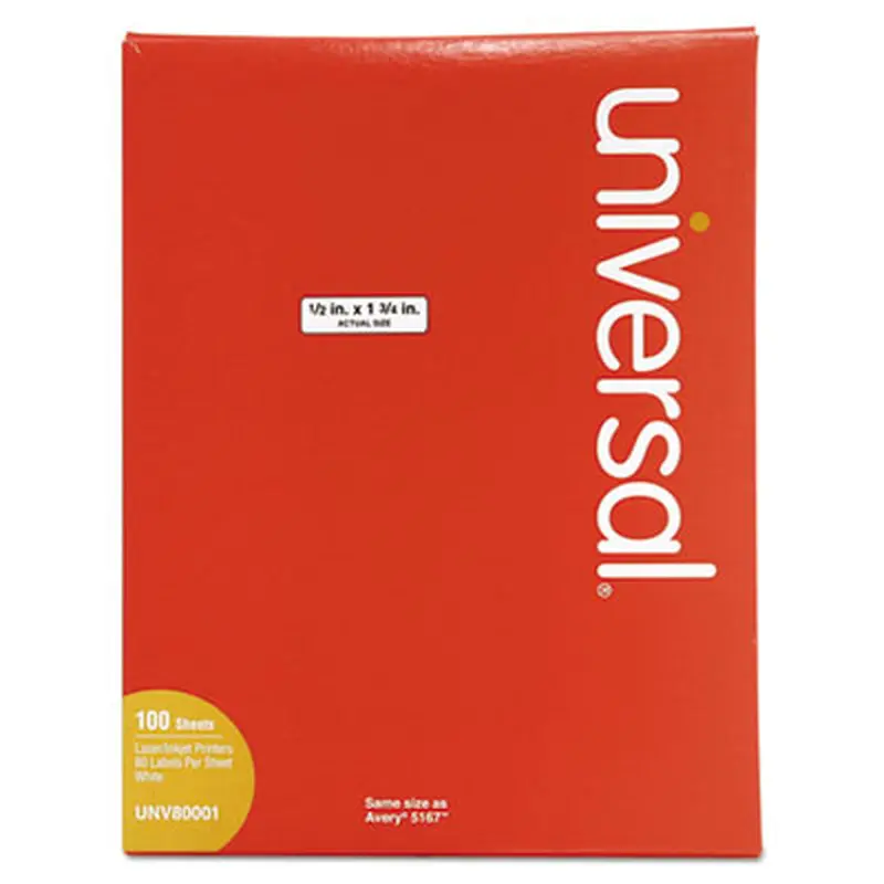 White Labels, Inkjet/Laser Printers, 0.5 x 1.75, White, 80/Sheet, 100 Sheets/Box - Shipping & Mailing Labels | Universal